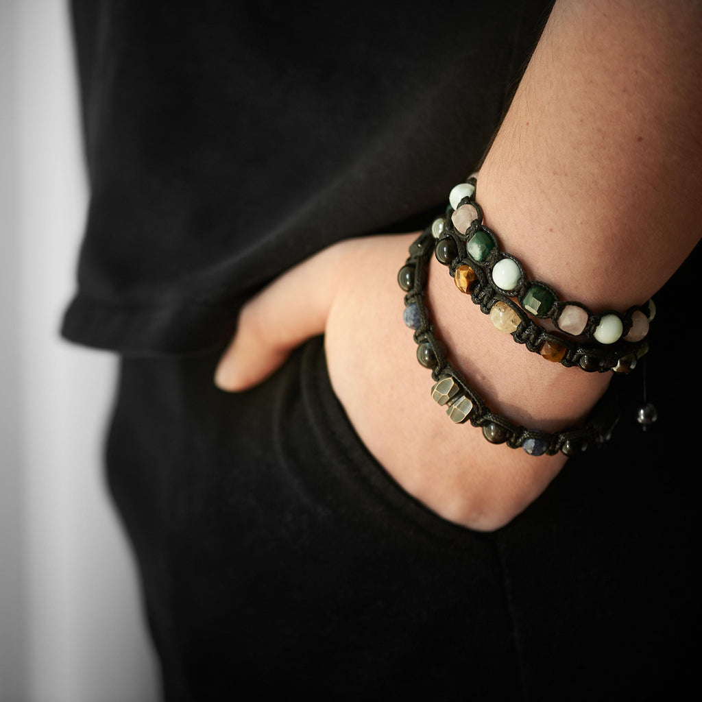 Aquamarine, Rose Quartz & Fuchsite Bracelet for Men – Natural Healing Stones Jewelry – Unisex Spiritual Gift