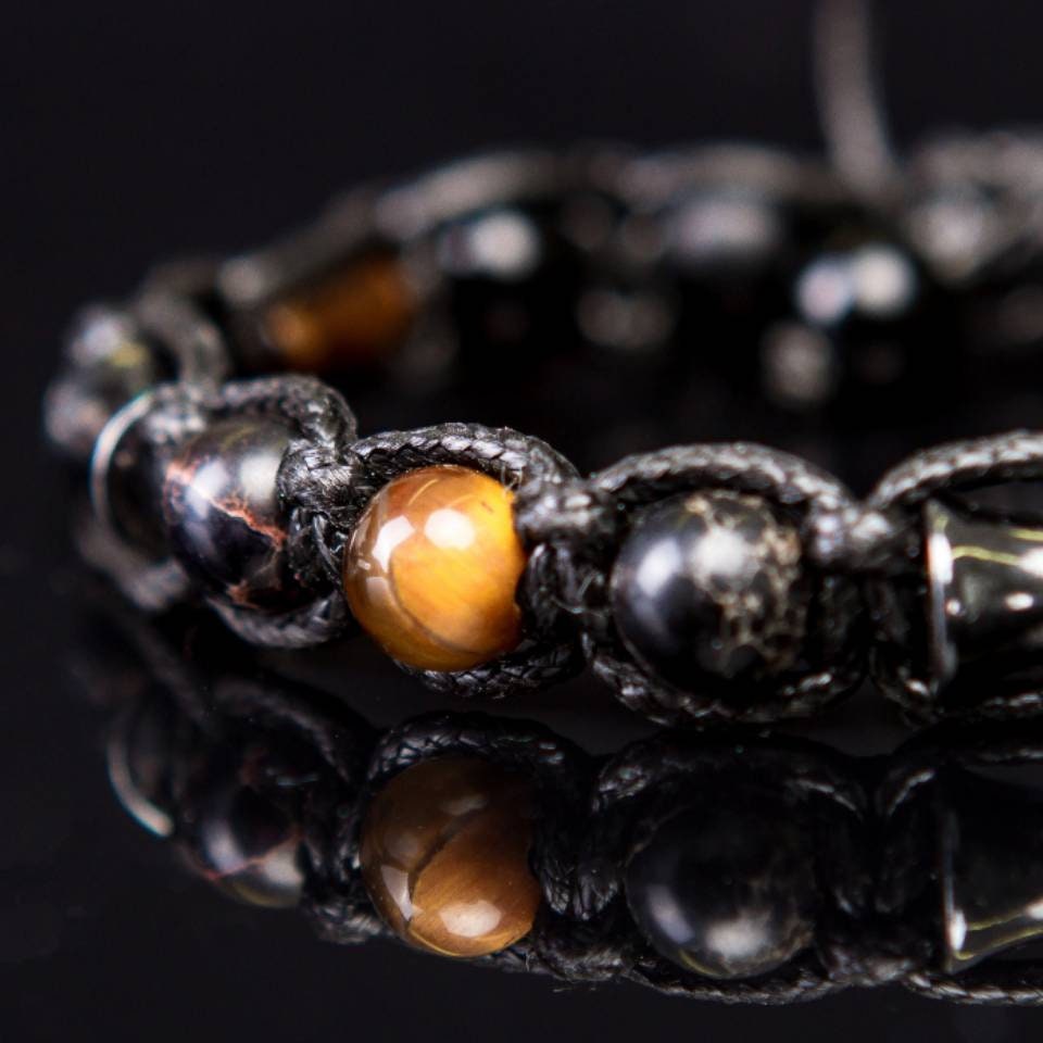 Mens Tiger Eye Bracelet Fathers Day Gift Hematite Tourmaline  Black Veined Impression Jasper Protection Strength Grounding Jewelry for Dad