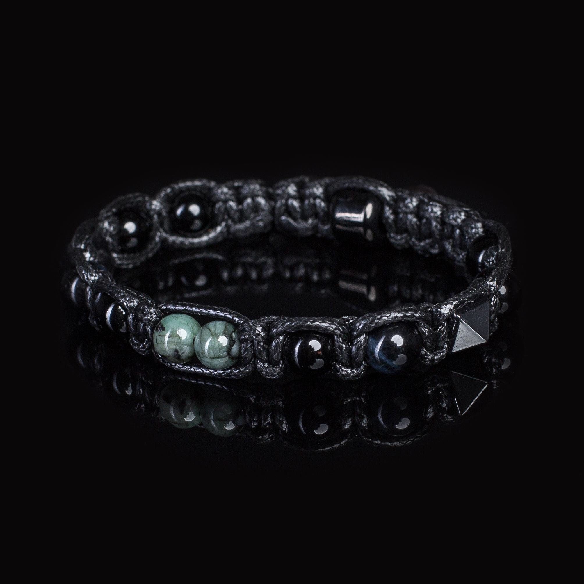 Men's bracelet with emerald, black tourmaline, hematite, blue tiger's eye. Bracelets • Matching bracelet.