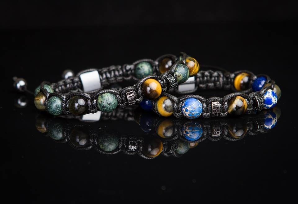 Men’s Natural Stone Bracelet, Tiger Eye Beaded Bracelet for Men, Green Rhyolite Gemstone Bracelet, Handmade Jewelry Gift for Him