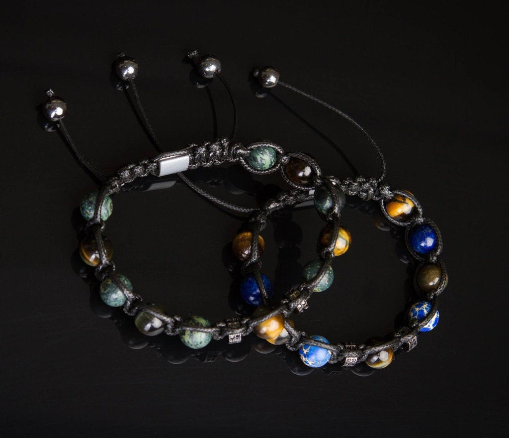 Men’s Natural Stone Bracelet, Tiger Eye Beaded Bracelet for Men, Green Rhyolite Gemstone Bracelet, Handmade Jewelry Gift for Him