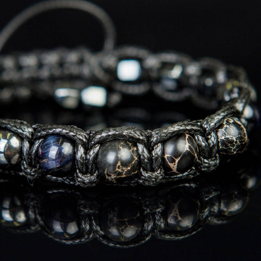 Men's Braided Bracelet: Hawk's Eye, Imperial Jasper, Hematite