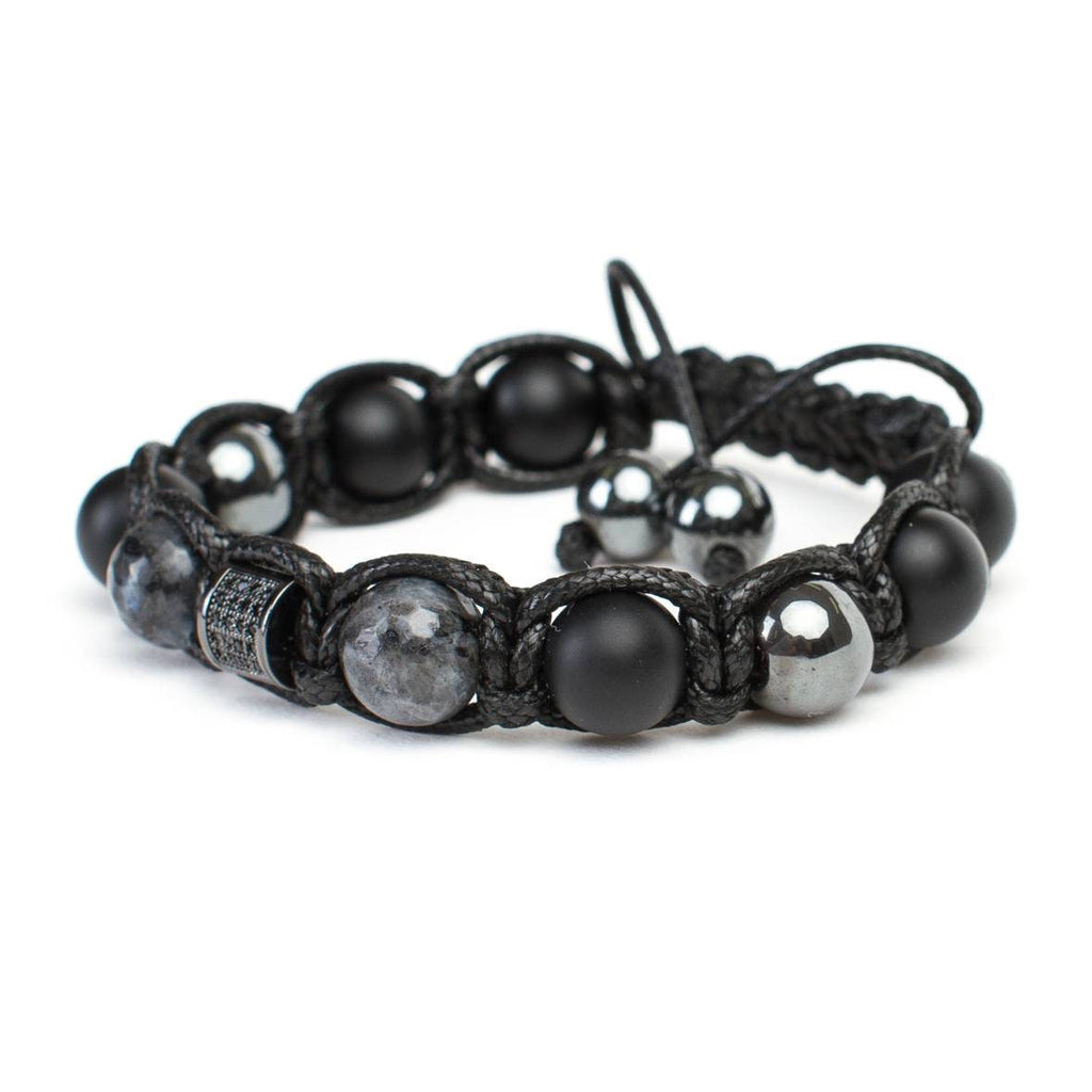 Men's bracelet diamond Black beads hematite, lavrikite, black onyx, zirconium. Gift for men