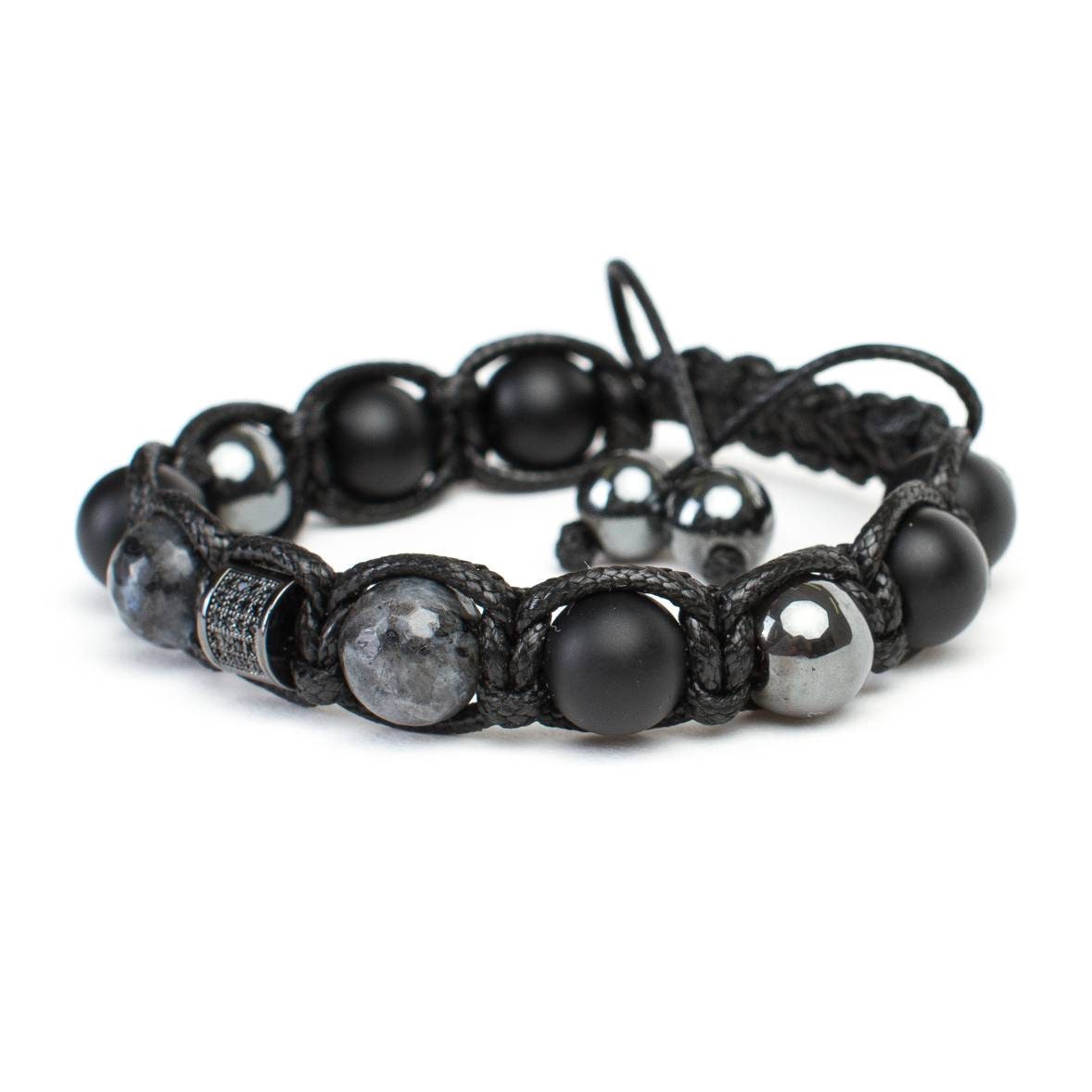 Men's bracelet diamond Black beads hematite, lavrikite, black onyx, zirconium. Gift for men