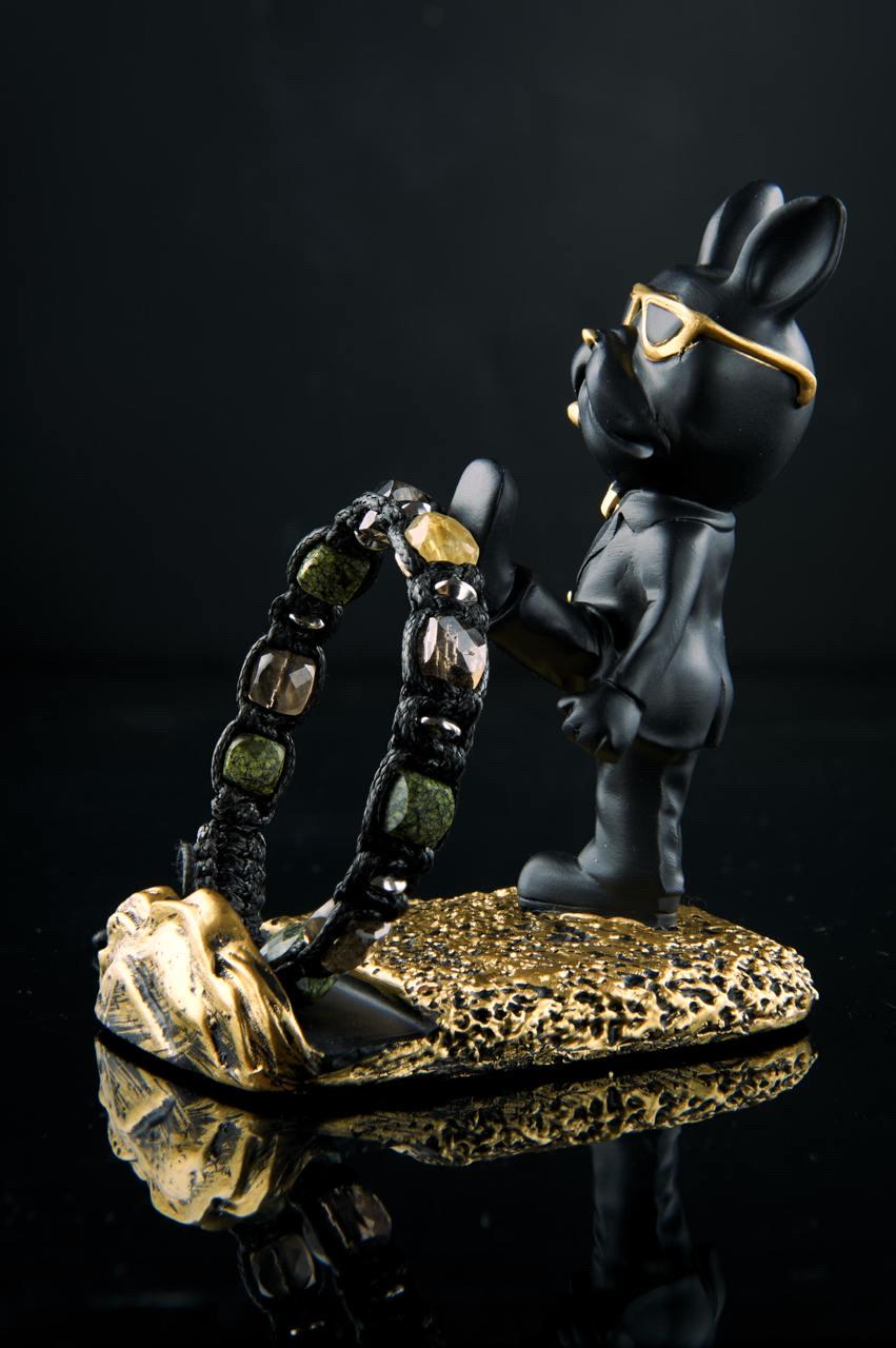 Bracelet for Men • Yellow Citrine Cube, Smoky Quartz, Serpentine, Tiger eye Stones • Silver Details • Wealth & Protection